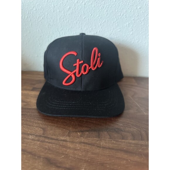 STOLI Vodka Hat Cap Snapback Black Red Sewn Spellout Premium - Picture 1 of 9